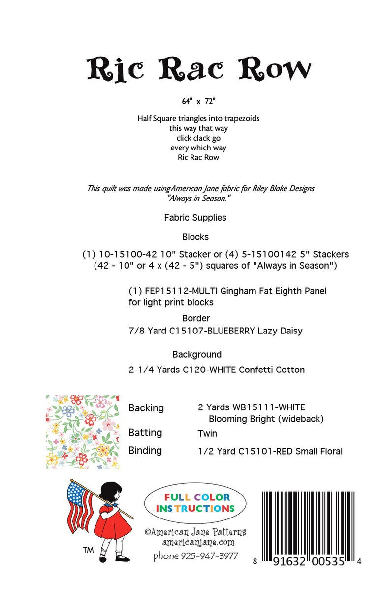 American Jane Patterns Ric Rac Row Quilt Pattern