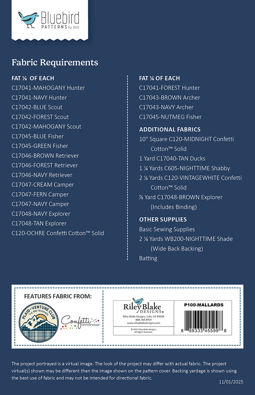 Bluebird Patterns Plaid Mallards Quilt Pattern