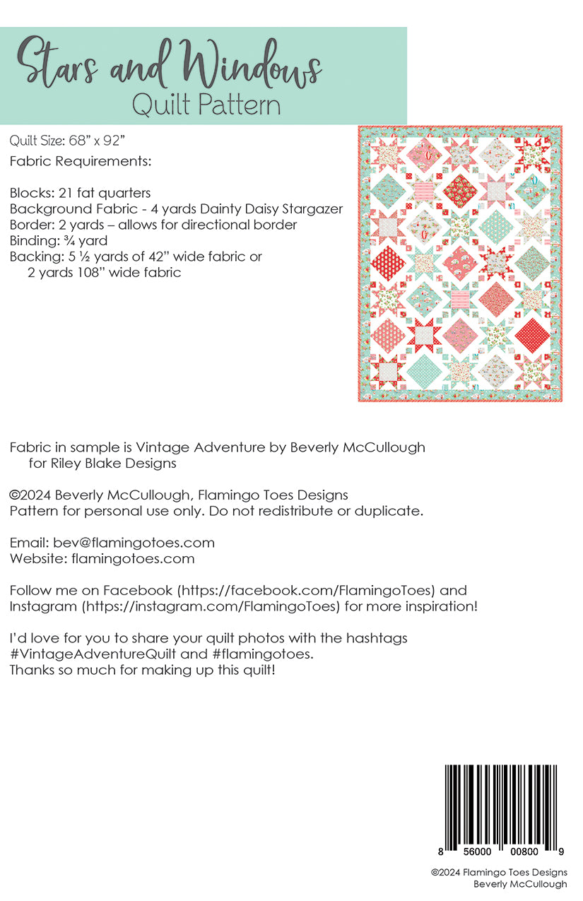 BEVERLEY MCCULLOUGH- Stars and Windows Quilt Pattern, MOQ 3Each(s)