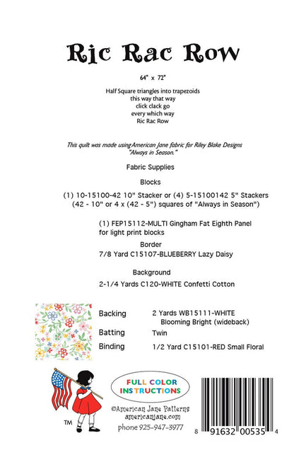 American Jane Patterns Ric Rac Row Quilt Pattern